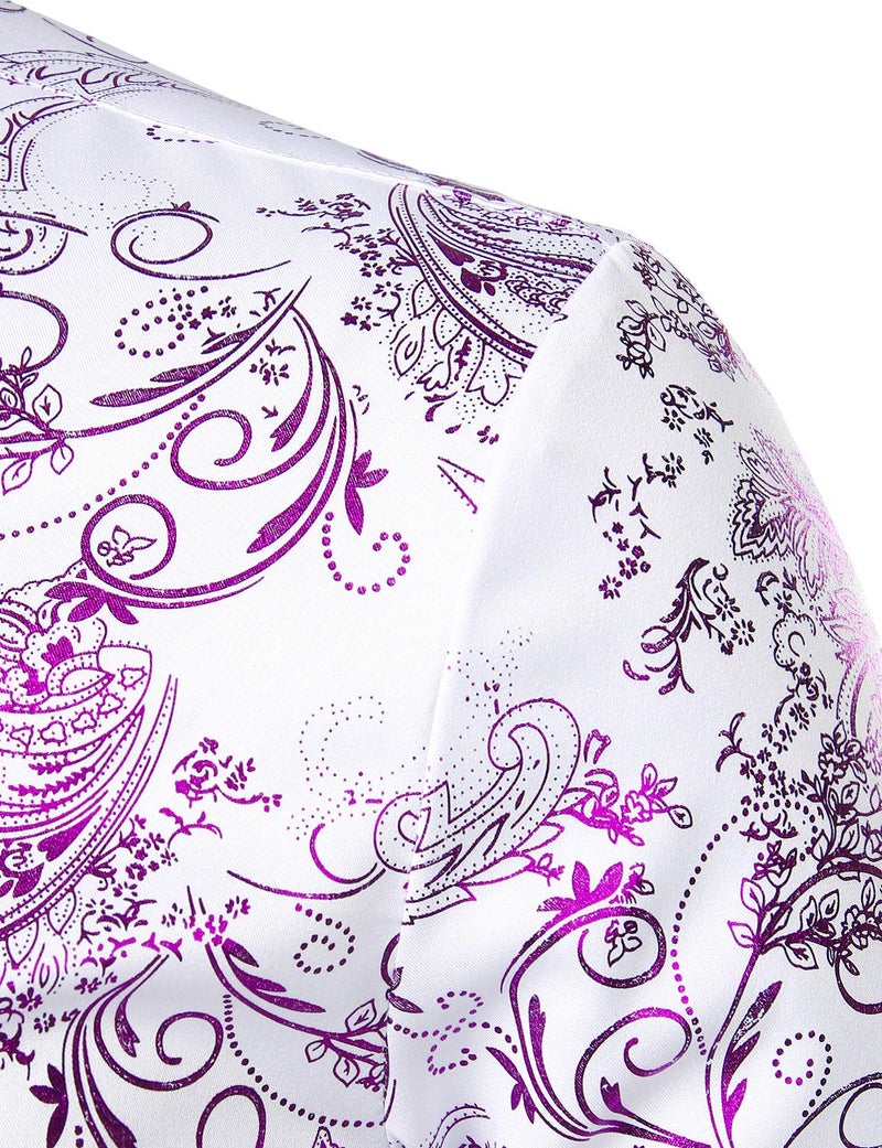 ZEROYAA Men's Luxury Paisley Dress Shirt Shiny Floral Printed Button Down Shirts for Party Prom ZLCL18 White Purple X-Large - Image 4